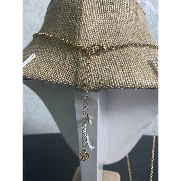 Gold Chain Necklace With Blue & Gold Teardrop Pendant - Picture 2 of 3